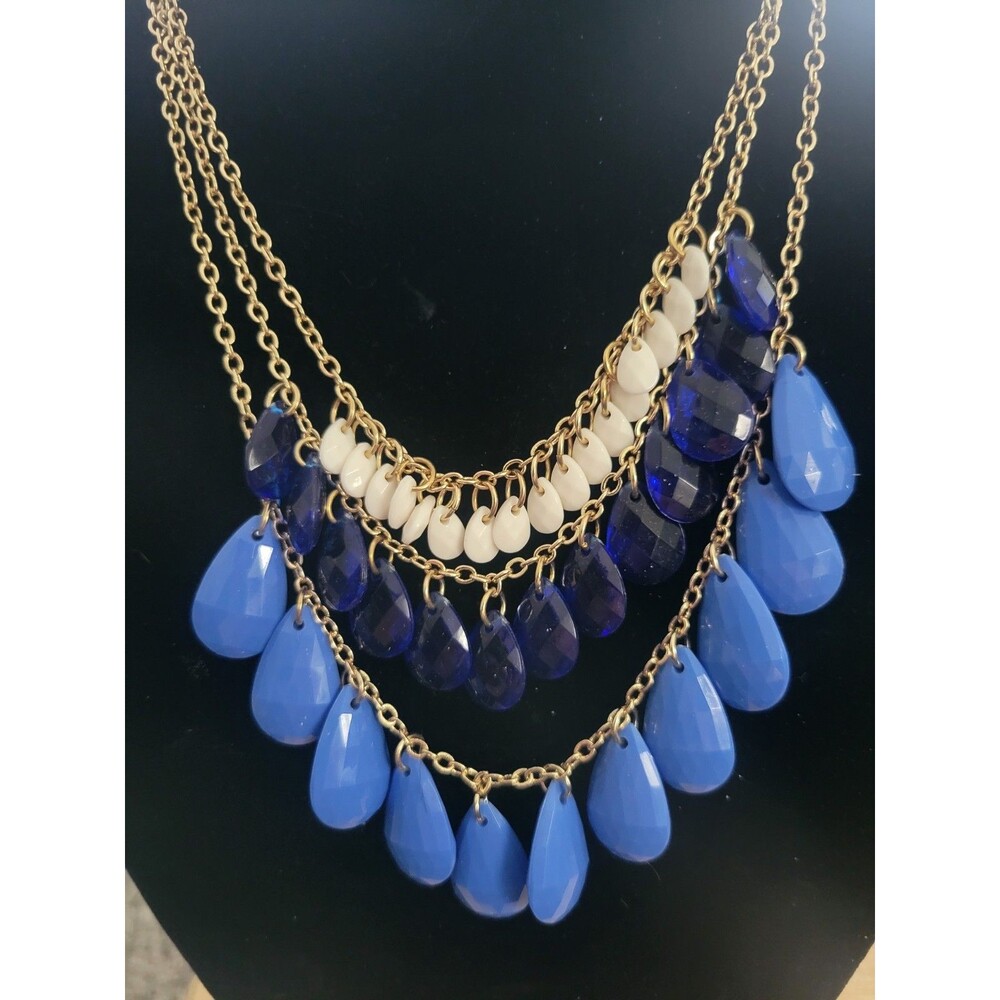 GALLICA Rose, Navy, Blue Quartz VTG 3 row necklace 35ctw stamped NWT - Picture 2 of 5